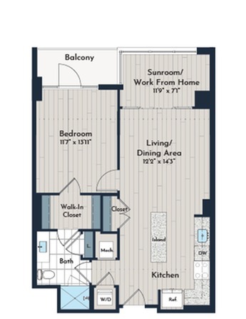 1BS-5m Floor Plan | Meridian 2250 at Eisenhower Station | Luxury Alexandria VA Apartment