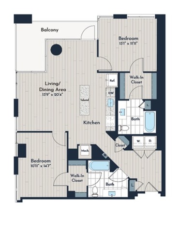 2B-2a ANSI A Floor Plan | Meridian 2250 at Eisenhower Station | Luxury Alexandria VA Apartments