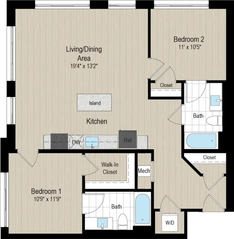 R2A-60 Floor Plan | Robinson at One University | Affordable Fairfax VA Apartments