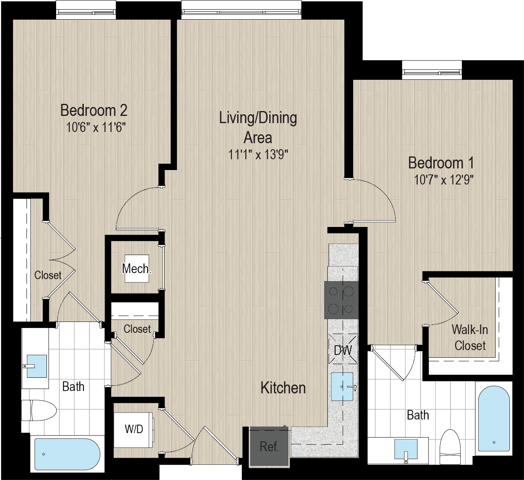 R2B-60 Floor Plan | Robinson at One University | Affordable Fairfax VA Apartments