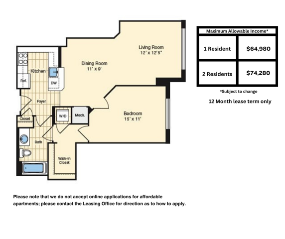 This apartment is income restricted, please do not apply online and contact us for details.