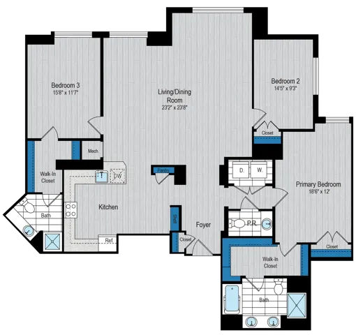 3 Bedroom Floor Plan 4 | Alexandria Apartments | Carlyle Place