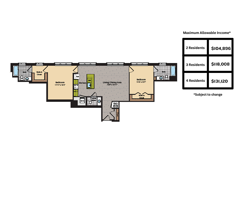 Image of Roosevelt Floor Plan | 360 H Street | Affordable Washington DC Apartments