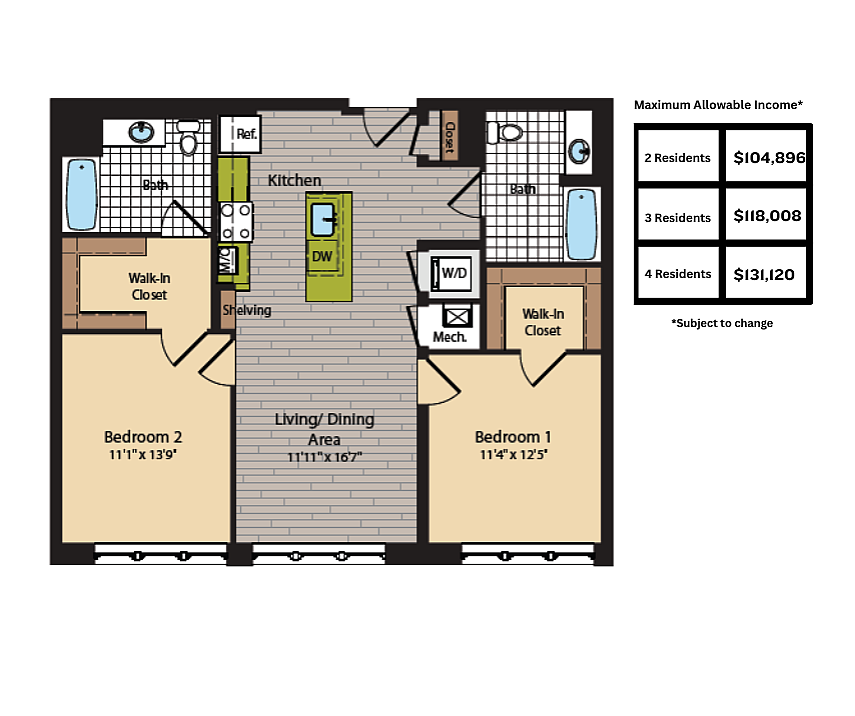 Image of the Eisenhower Floor Plan | 360 H Street | Affordable Apartments in Washington DC