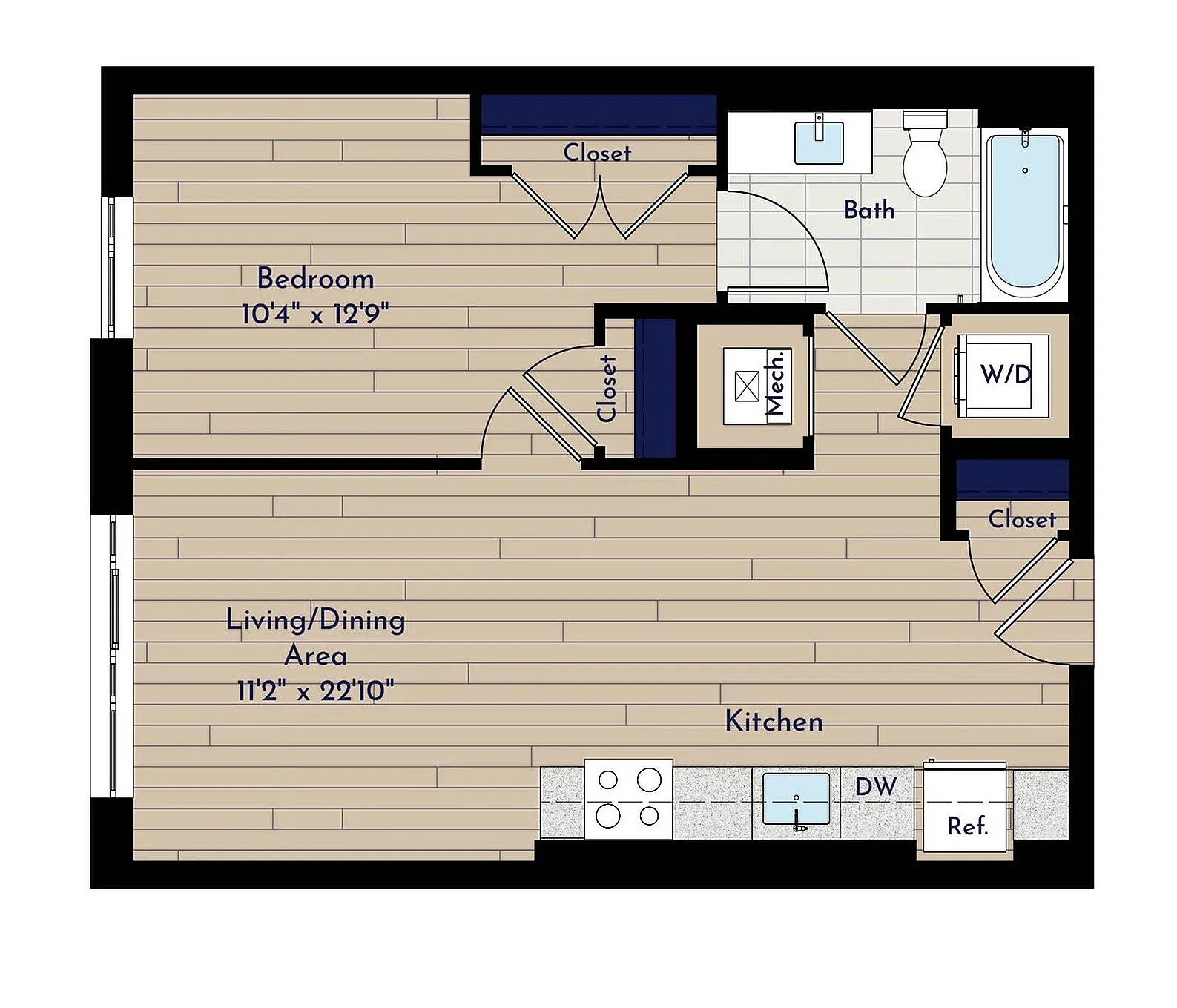 A 1BR -A1 One Bedroom Floor Plan | Indigo at McLean Station | Affordable Tysons Corner Apartments | Affordable McLean VA Apartments