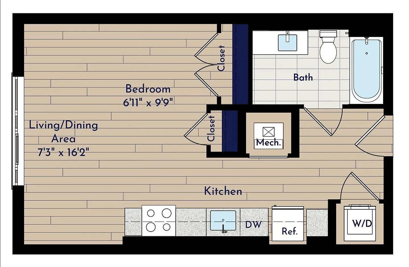 A ST-A1 Studio Floor Plan | Indigo at McLean Station | Affordable Tysons Corner Apartments | Affordable McLean Apartments