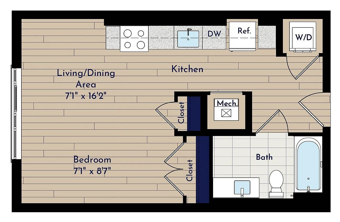 A ST-A1.1 Studio Floor Plan | Indigo at McLean Station | Affordable Tysons Corner Apartments | Affordable McLean Apartments