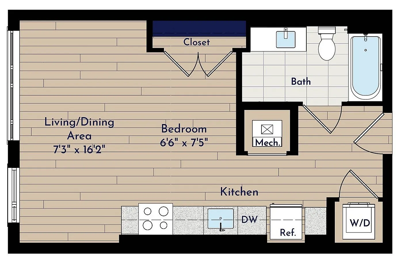 A ST-B1 Studio Floor Plan | Indigo at McLean Station | Affordable Tysons Corner Apartments | Affordable McLean Apartments