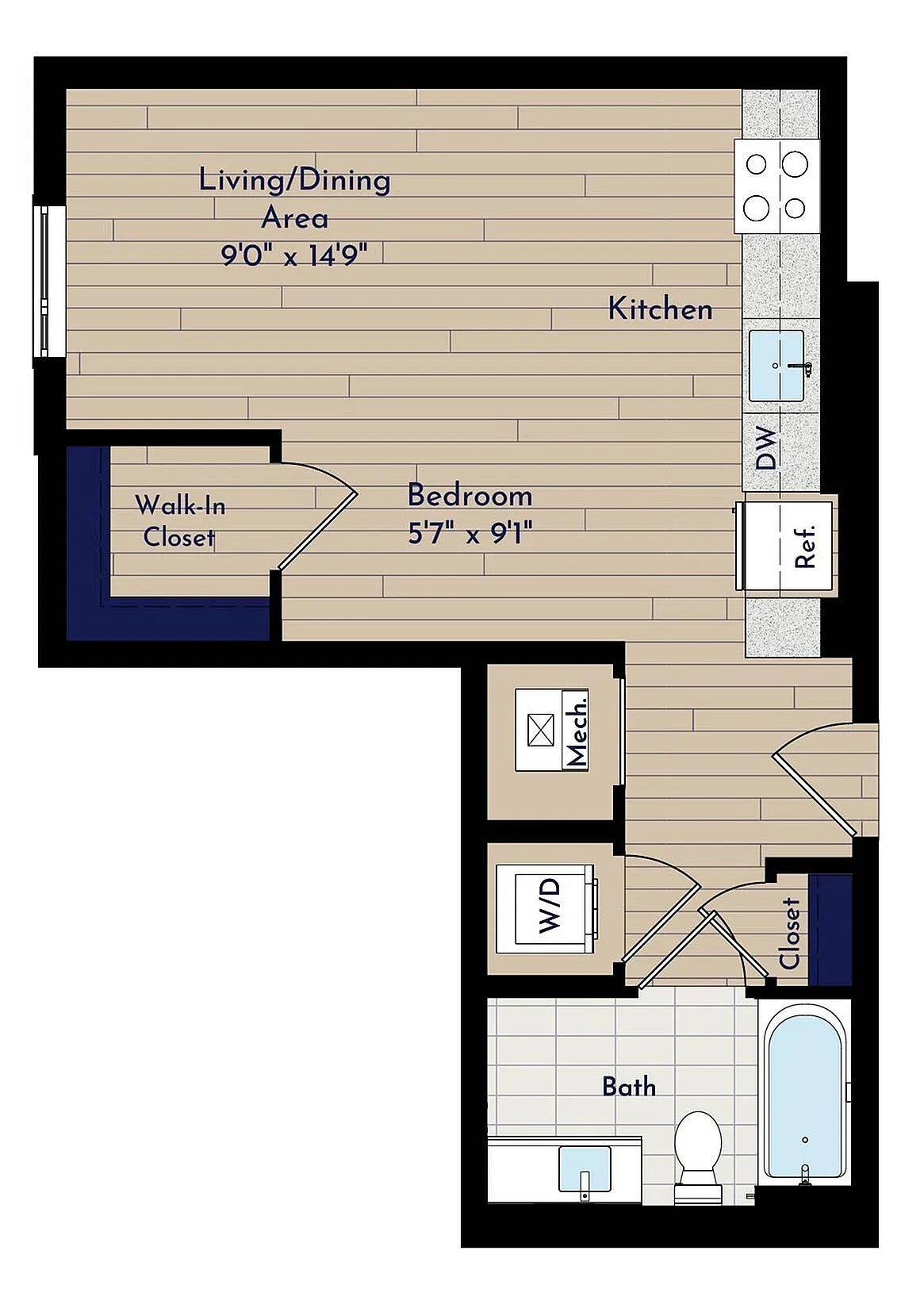A ST-D Visual Hearing Studio Floor Plan | Indigo at McLean Station | Affordable Tysons Corner Apartments | Affordable McLean Apartments