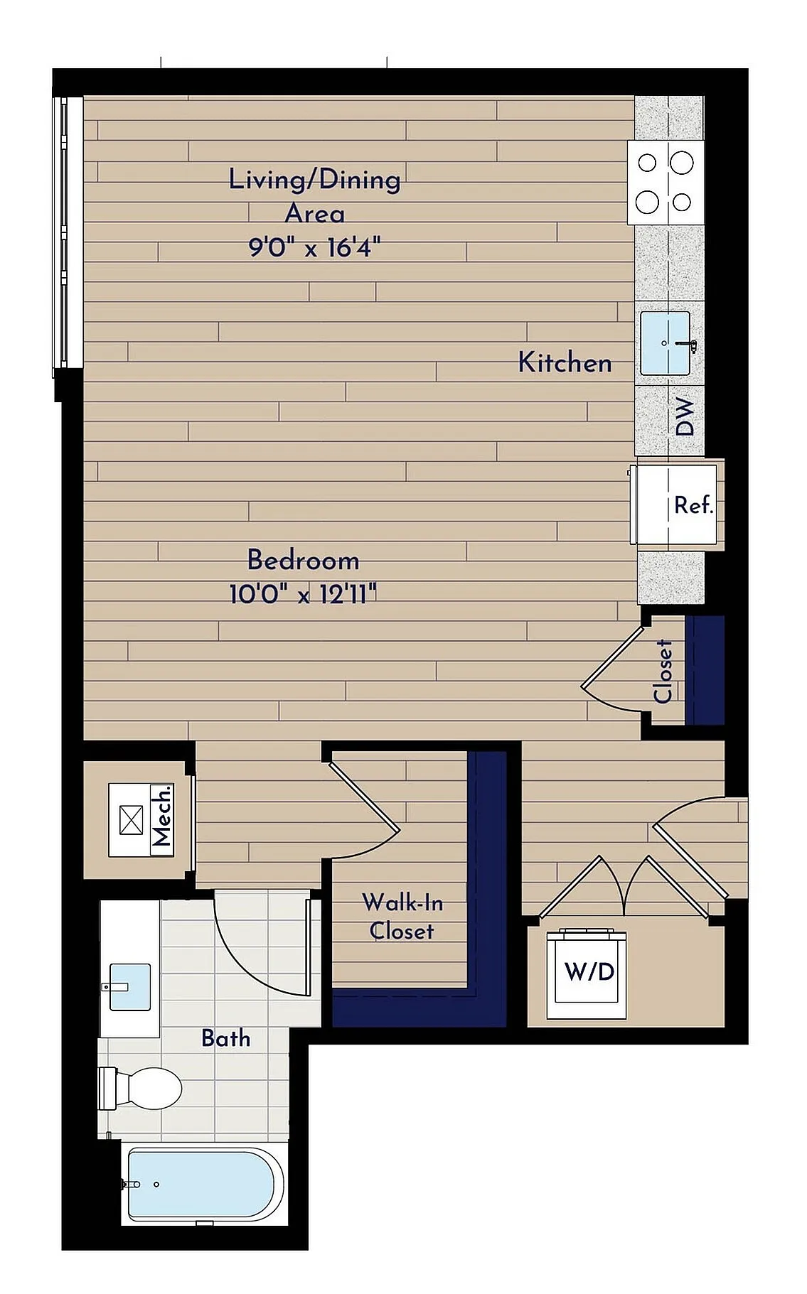 A ST-F Studio Floor Plan | Indigo at McLean Station | Affordable Tysons Corner Apartments | Affordable McLean Apartments