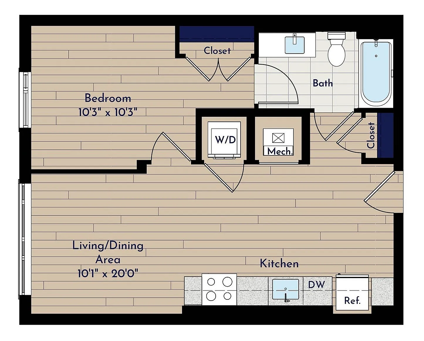 A 1BR-A2 One Bedroom Floor Plan | Indigo at McLean Station | Affordable Tysons Corner Apartments | Affordable McLean Apartments