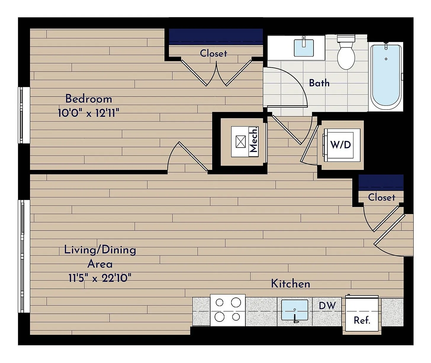 A 1BR-C One Bedroom Floor Plan | Indigo at McLean Station | Affordable Tysons Corner Apartments | Affordable McLean Apartments
