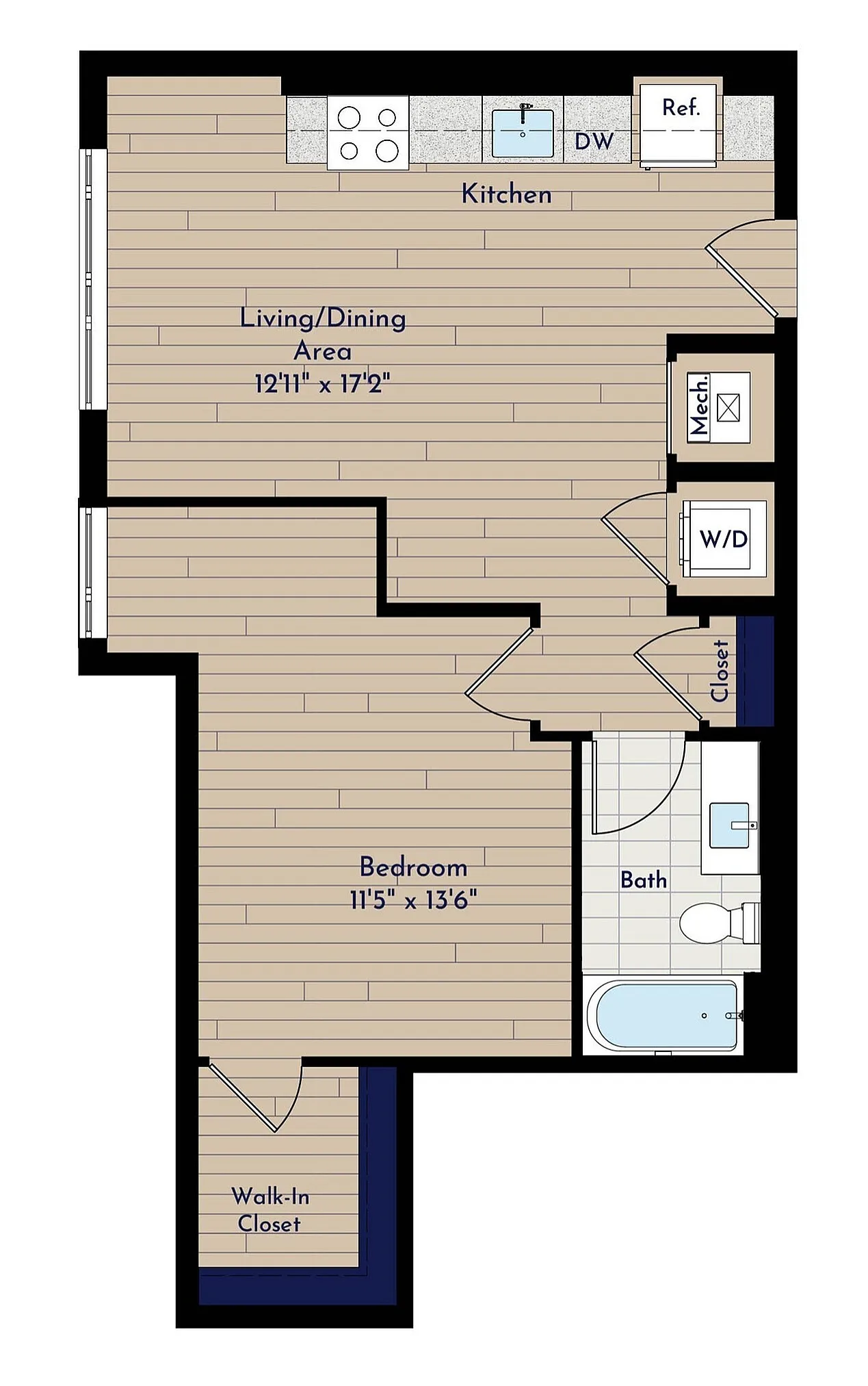 A 1BR-D One Bedroom Floor Plan | Indigo at McLean Station | Affordable Tysons Corner Apartments | Affordable McLean Apartments