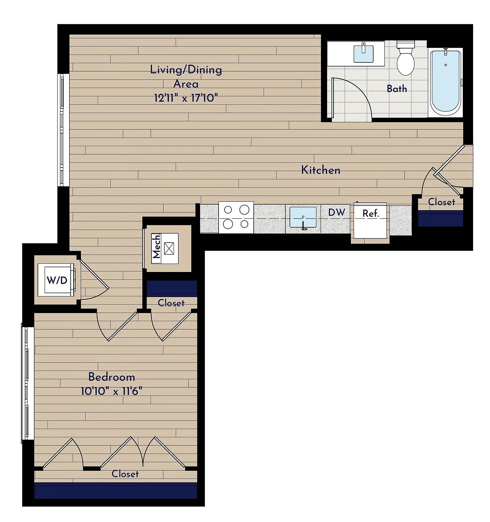 A 1BR-F One Bedroom Floor Plan | Indigo at McLean Station | Affordable Tysons Corner Apartments | Affordable McLean Apartments