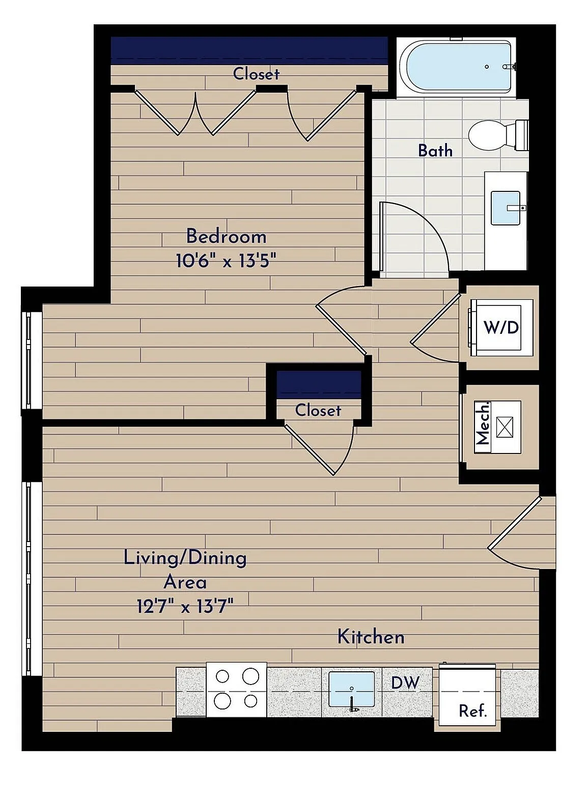 A 1BR-G One Bedroom Floor Plan | Indigo at McLean Station | Affordable Tysons Corner Apartments | Affordable McLean Apartments