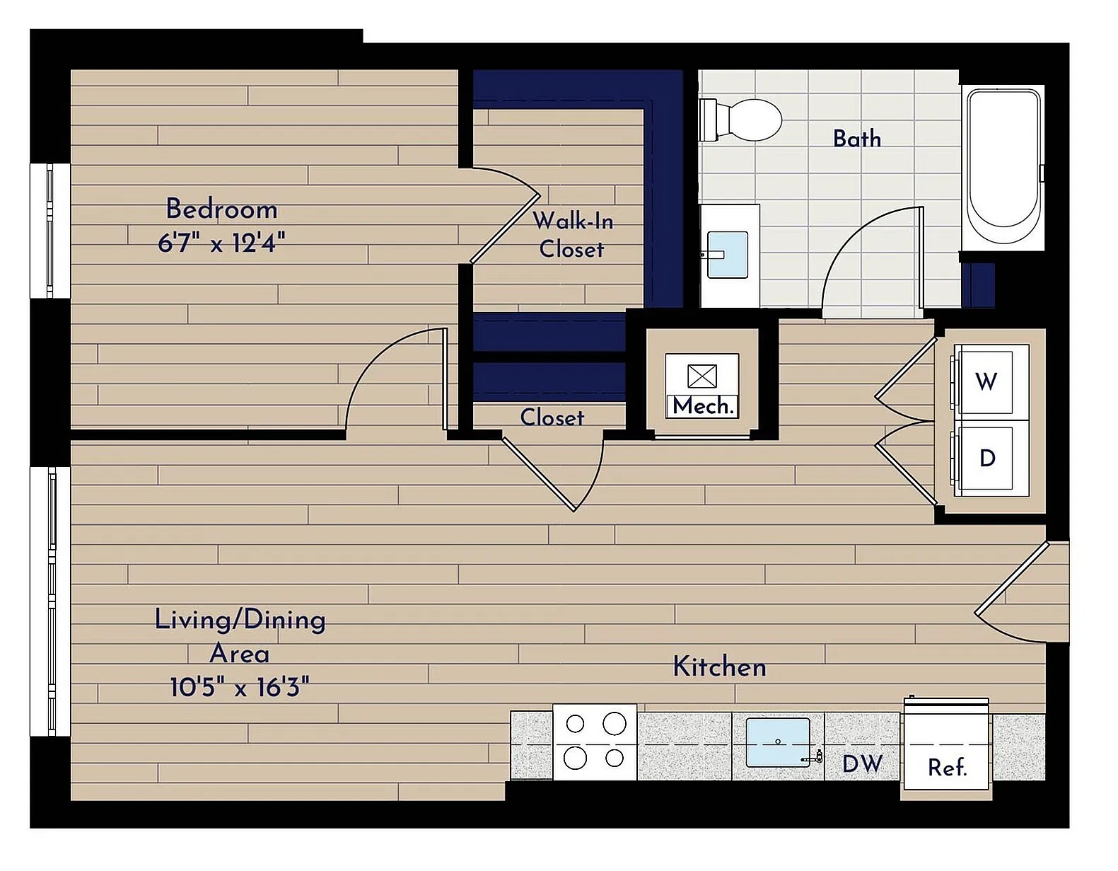 A 1BR-G ANSI One Bedroom Floor Plan | Indigo at McLean Station | Affordable Tysons Corner Apartments | Affordable McLean Apartments