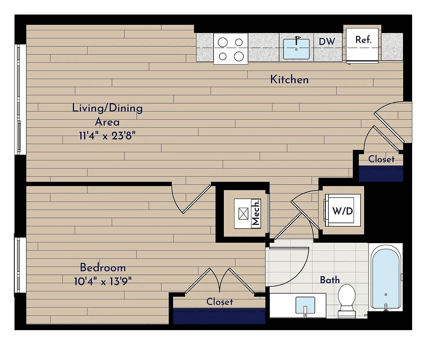 A 1BR-H One Bedroom Floor Plan | Indigo at McLean Station | Affordable Tysons Corner Apartments | Affordable McLean Apartments