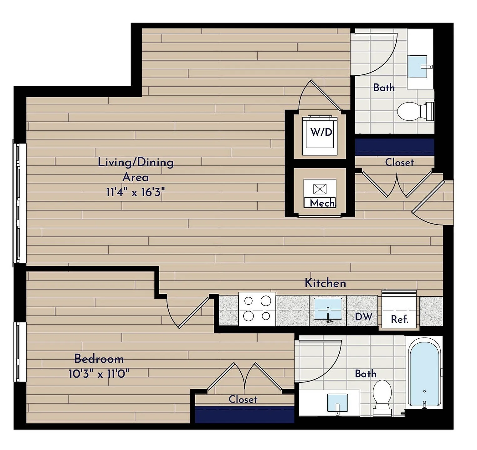A 1BR-I One Bedroom Floor Plan | Indigo at McLean Station | Affordable Tysons Corner Apartments | Affordable McLean Apartments