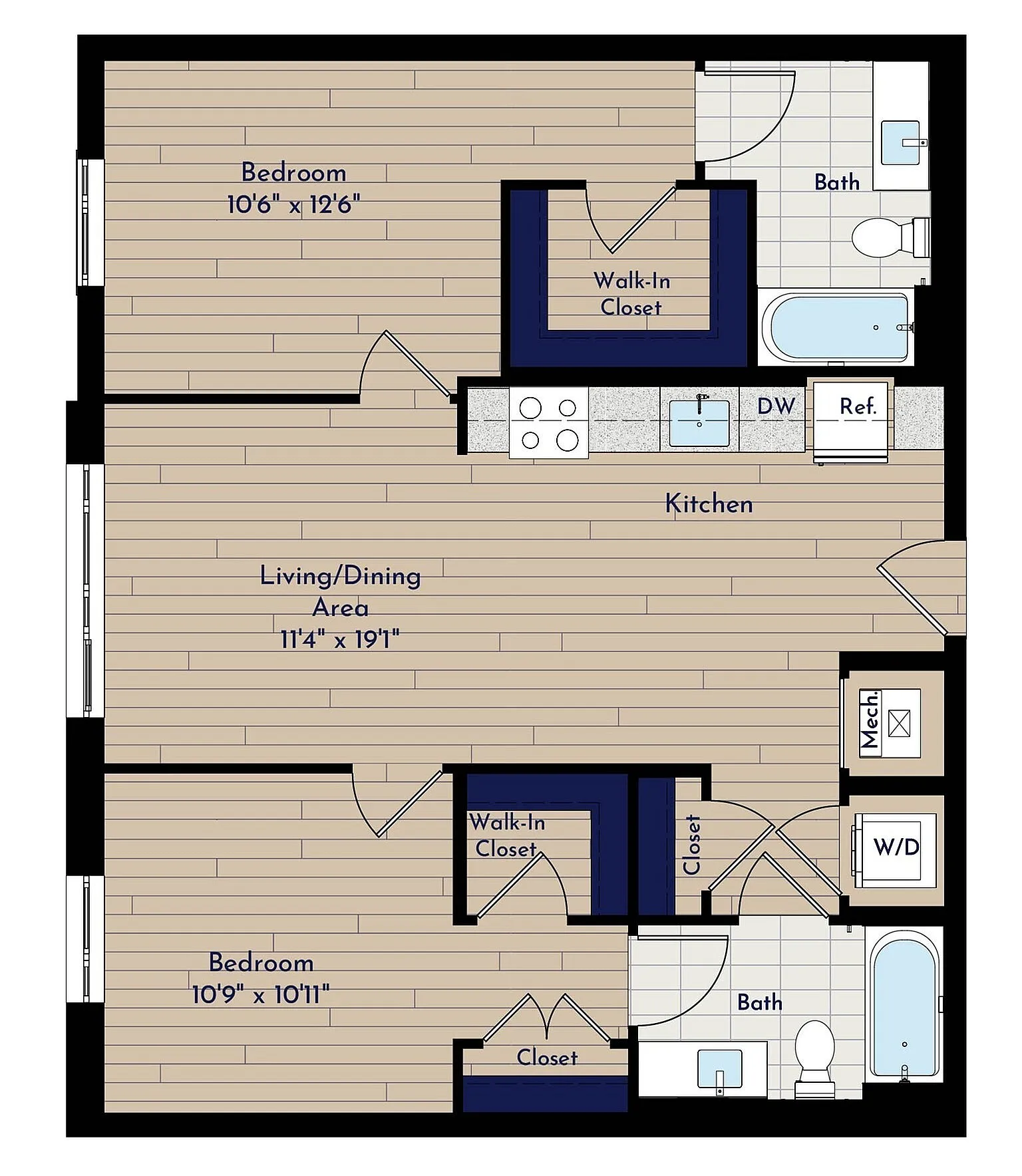 A 2BR-A Two Bedroom Floor Plan | Indigo at McLean Station | Affordable Tysons Corner Apartments | Affordable McLean Apartments