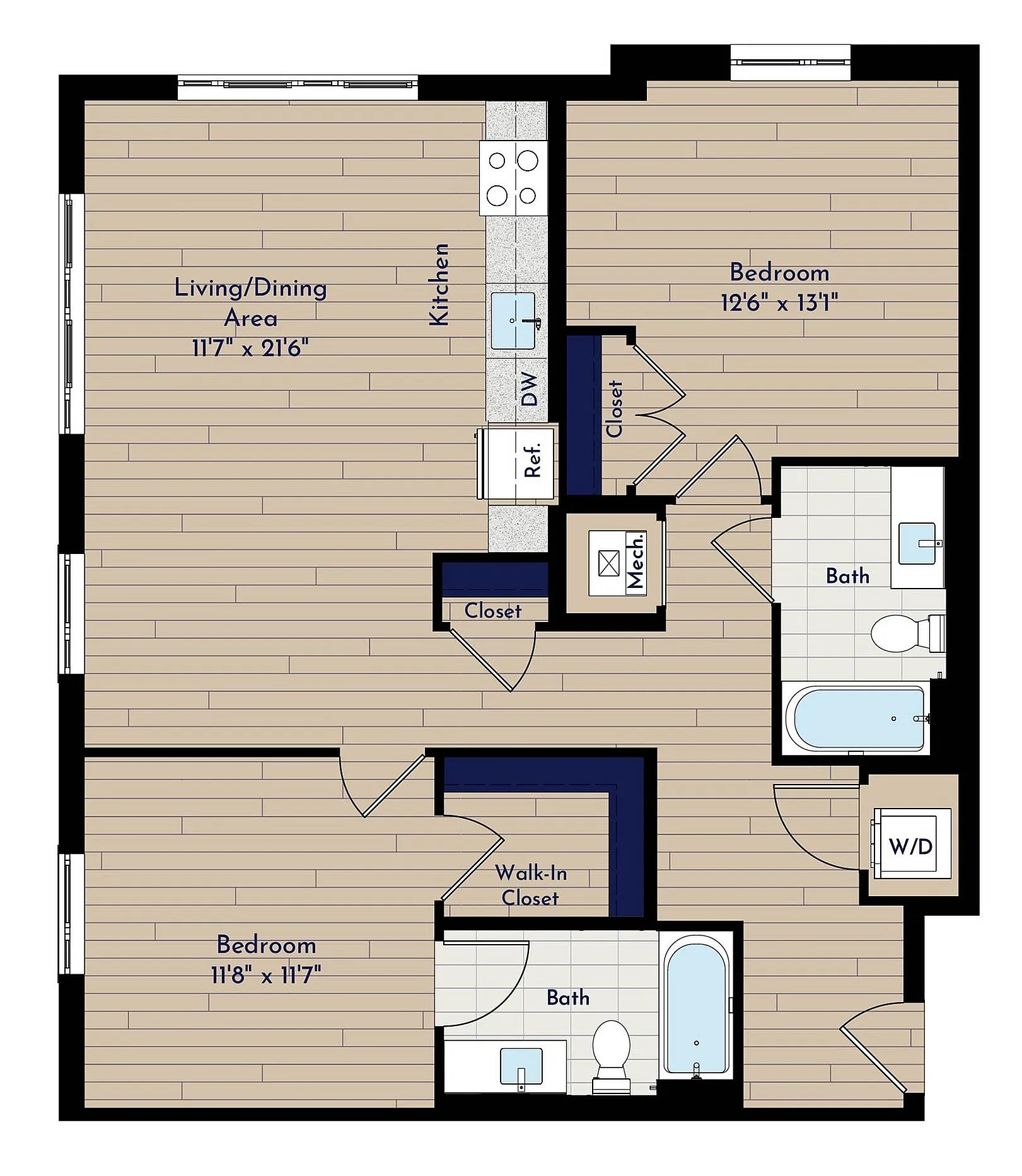 A 2BR-B Two Bedroom Floor Plan | Indigo at McLean Station | Affordable Tysons Corner Apartments | Affordable McLean Apartments