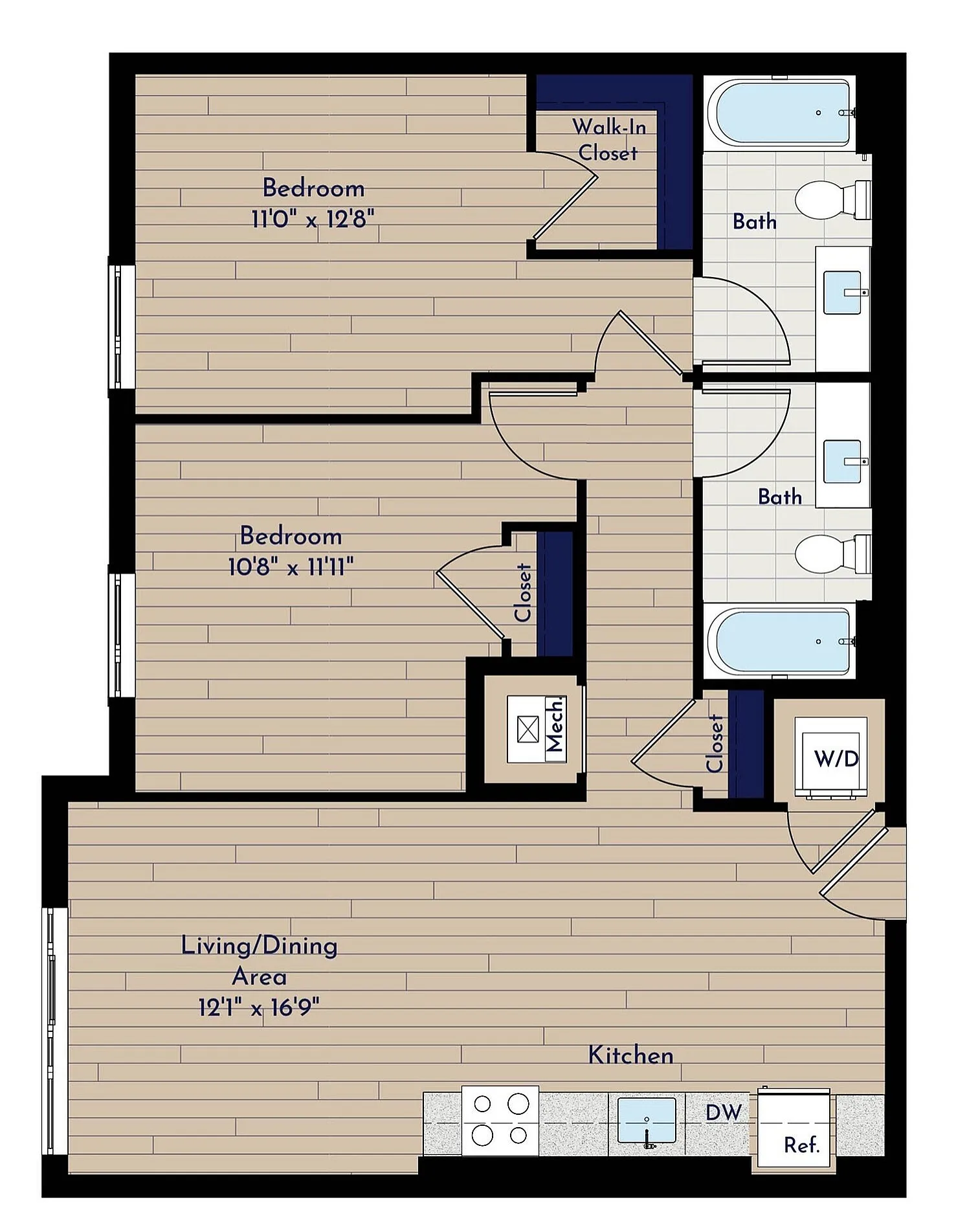 A 2BR-D Two Bedroom Floor Plan | Indigo at McLean Station | Affordable Tysons Corner Apartments | Affordable McLean Apartments