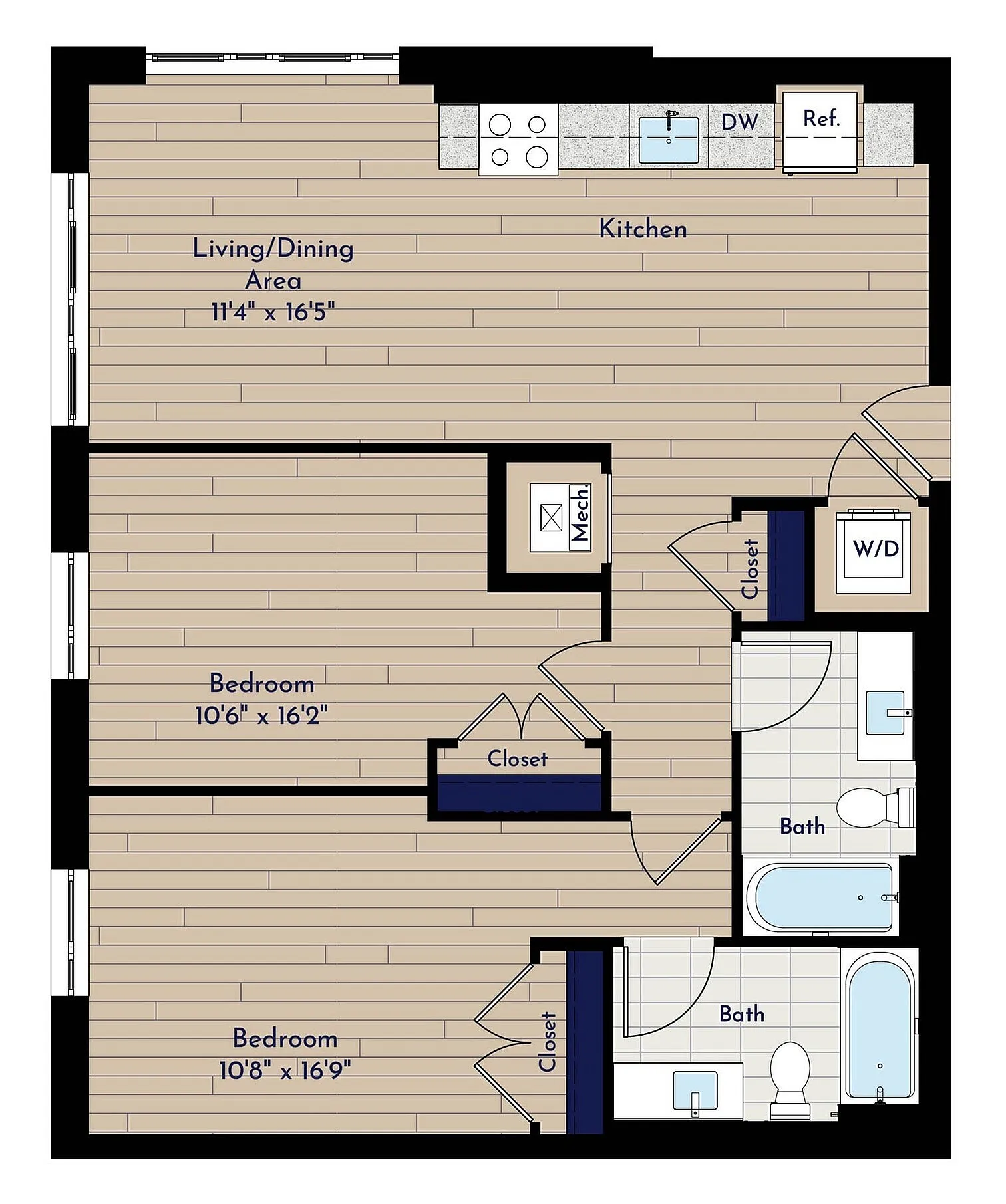 A 2BR-E1.1 Two Bedroom Floor Plan | Indigo at McLean Station | Affordable Tysons Corner Apartments | Affordable McLean Apartments