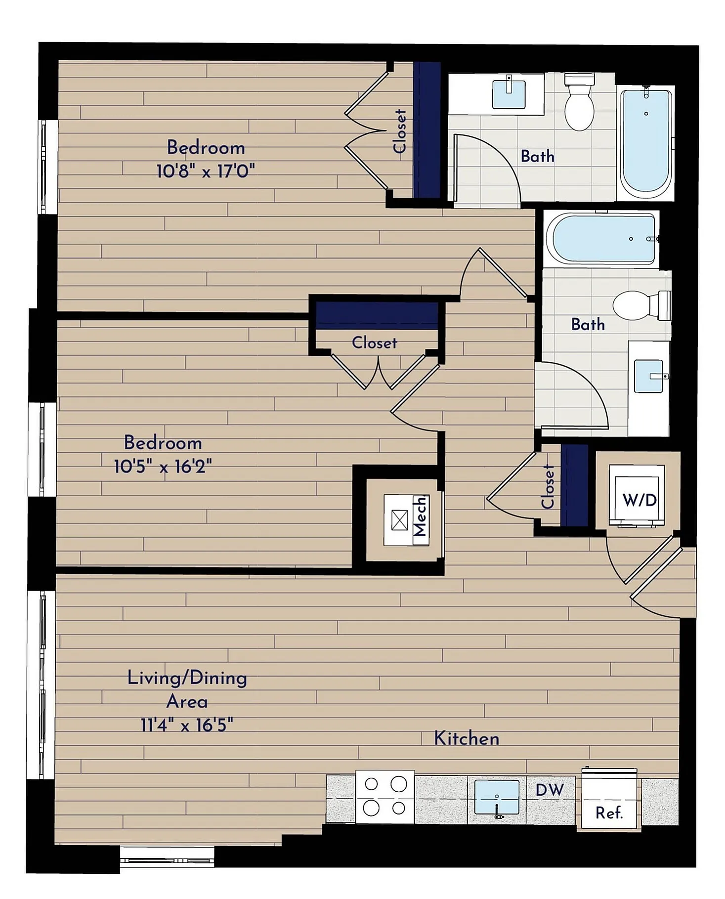 A 2BR-E1.2 Two Bedroom Floor Plan | Indigo at McLean Station | Affordable Tysons Corner Apartments | Affordable McLean Apartments