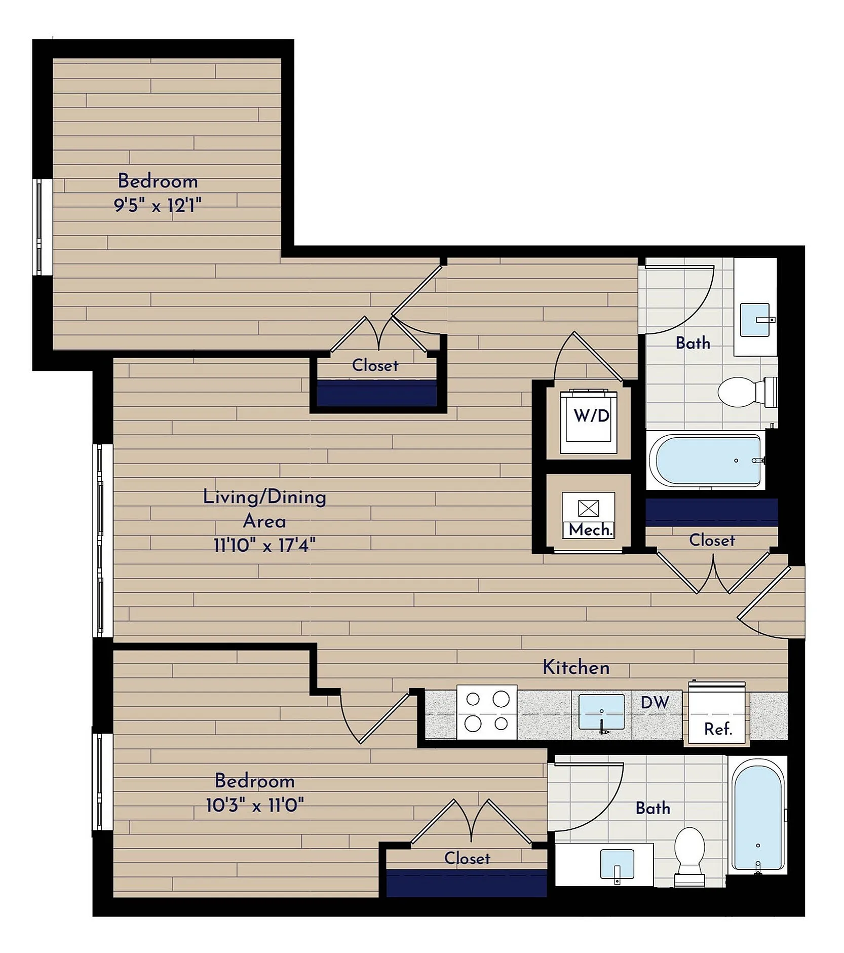A 2BR-H Two Bedroom Floor Plan | Indigo at McLean Station | Affordable Tysons Corner Apartments | Affordable McLean Apartments