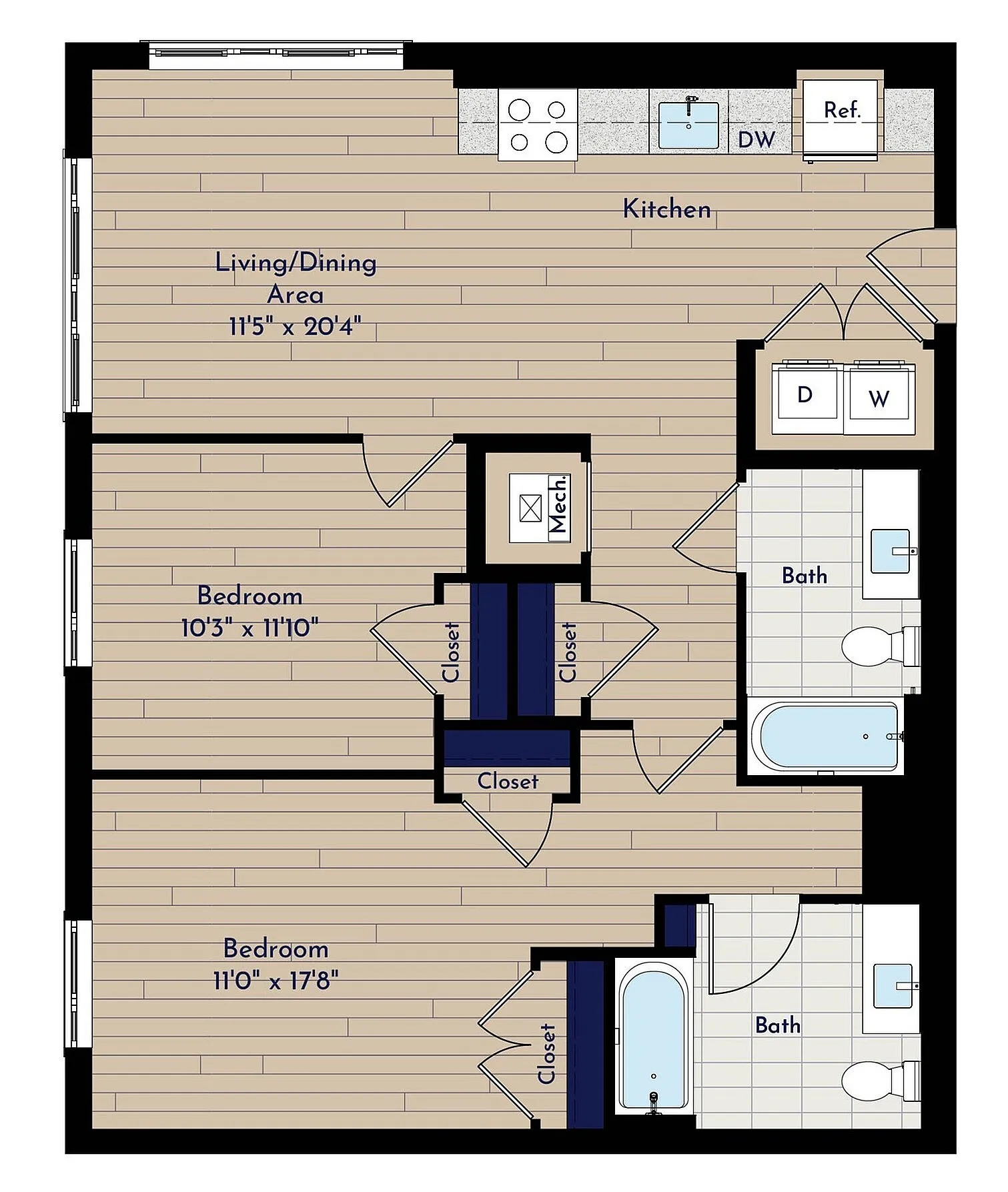 A 2BR-J Two Bedroom Floor Plan | Indigo at McLean Station | Affordable Tysons Corner Apartments | Affordable McLean Apartments