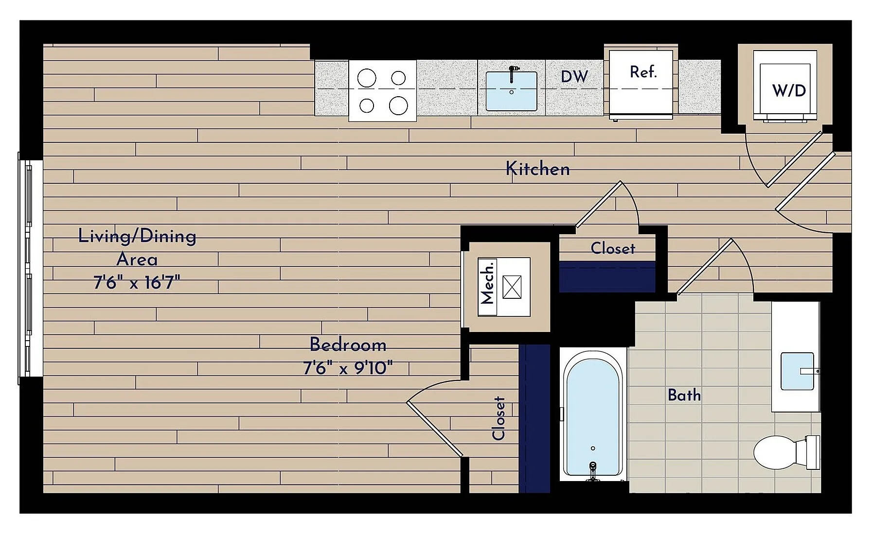 B ST- A Studio Floor Plan | Indigo at McLean Station | Affordable Tysons Corner Apartments | Affordable McLean VA Apartments