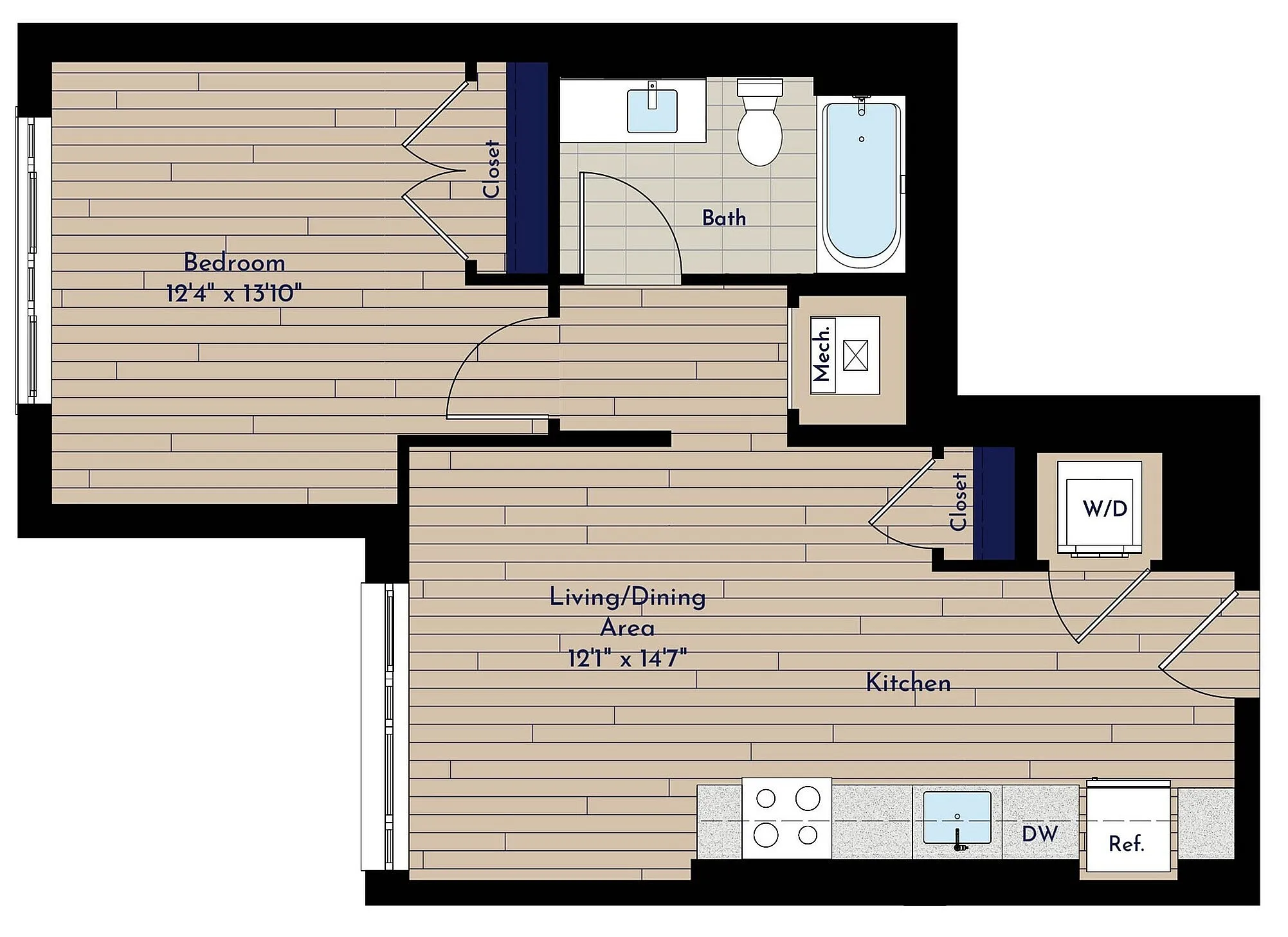 B 1BR-B1 One Bedroom Floor Plan | Indigo at McLean Station | Affordable Tysons Corner Apartments | Affordable McLean VA Apartments