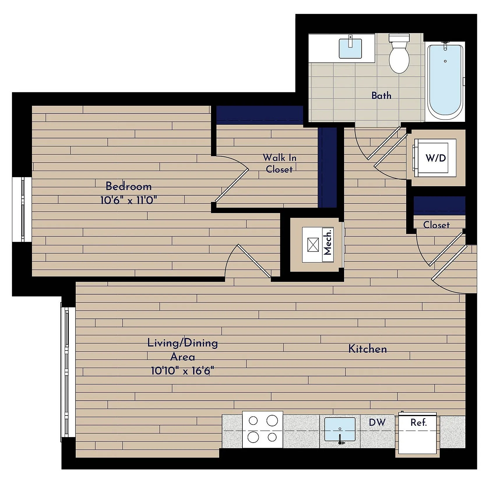 B 1BR-D One Bedroom Floor Plan | Indigo at McLean Station | Affordable Tysons Corner Apartments | Affordable McLean VA Apartments