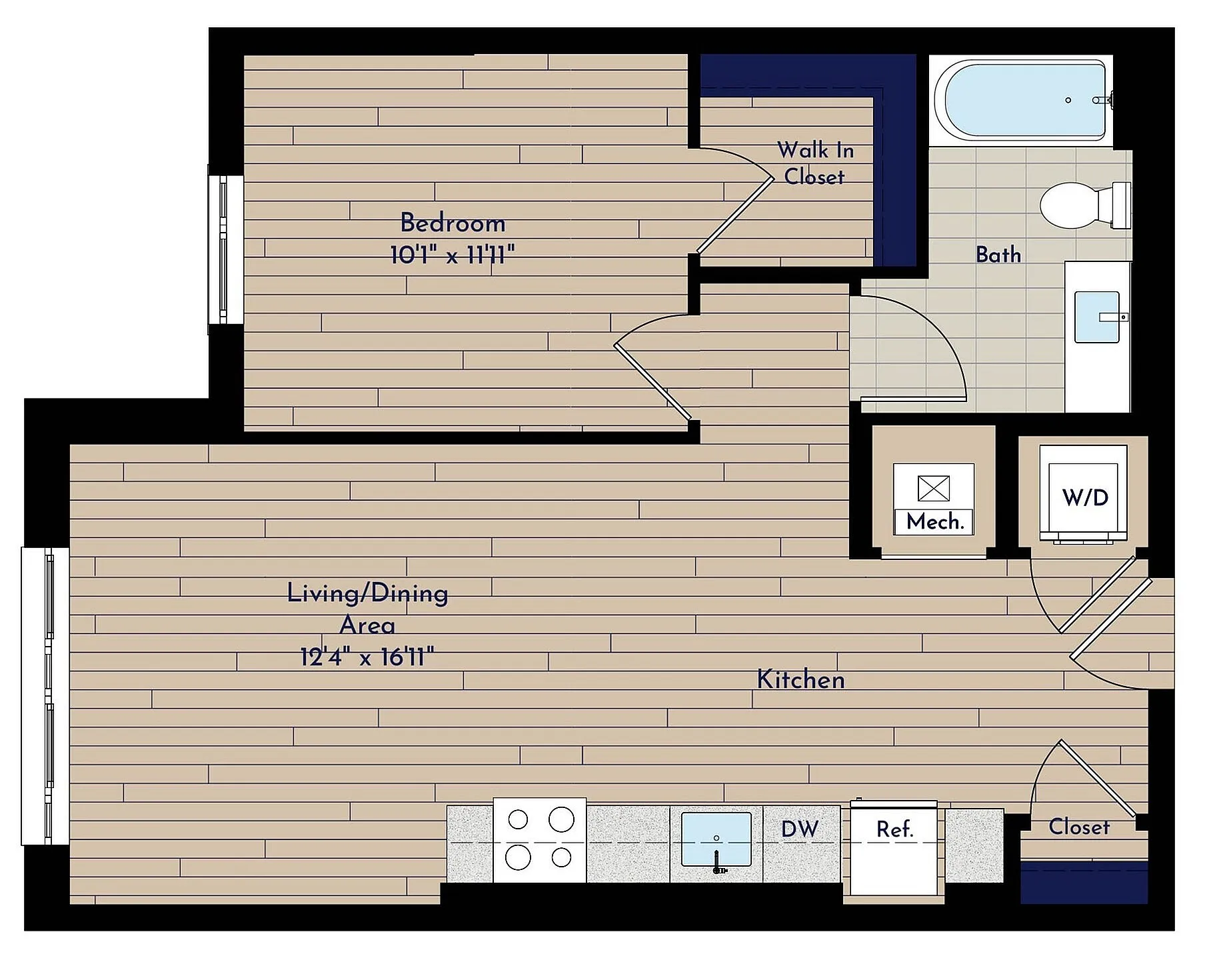 B 1BR-E One Bedroom Floor Plan | Indigo at McLean Station | Affordable Tysons Corner Apartments | Affordable McLean VA Apartments