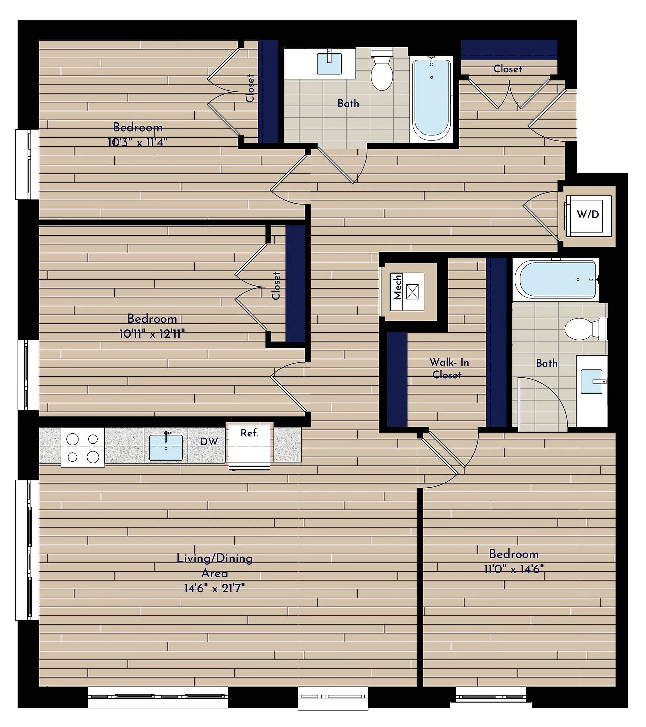 B 3BR-B 50 Three Bedroom Floor Plan | Indigo at McLean Station | Affordable Tysons Corner Apartments | Affordable McLean VA Apartments