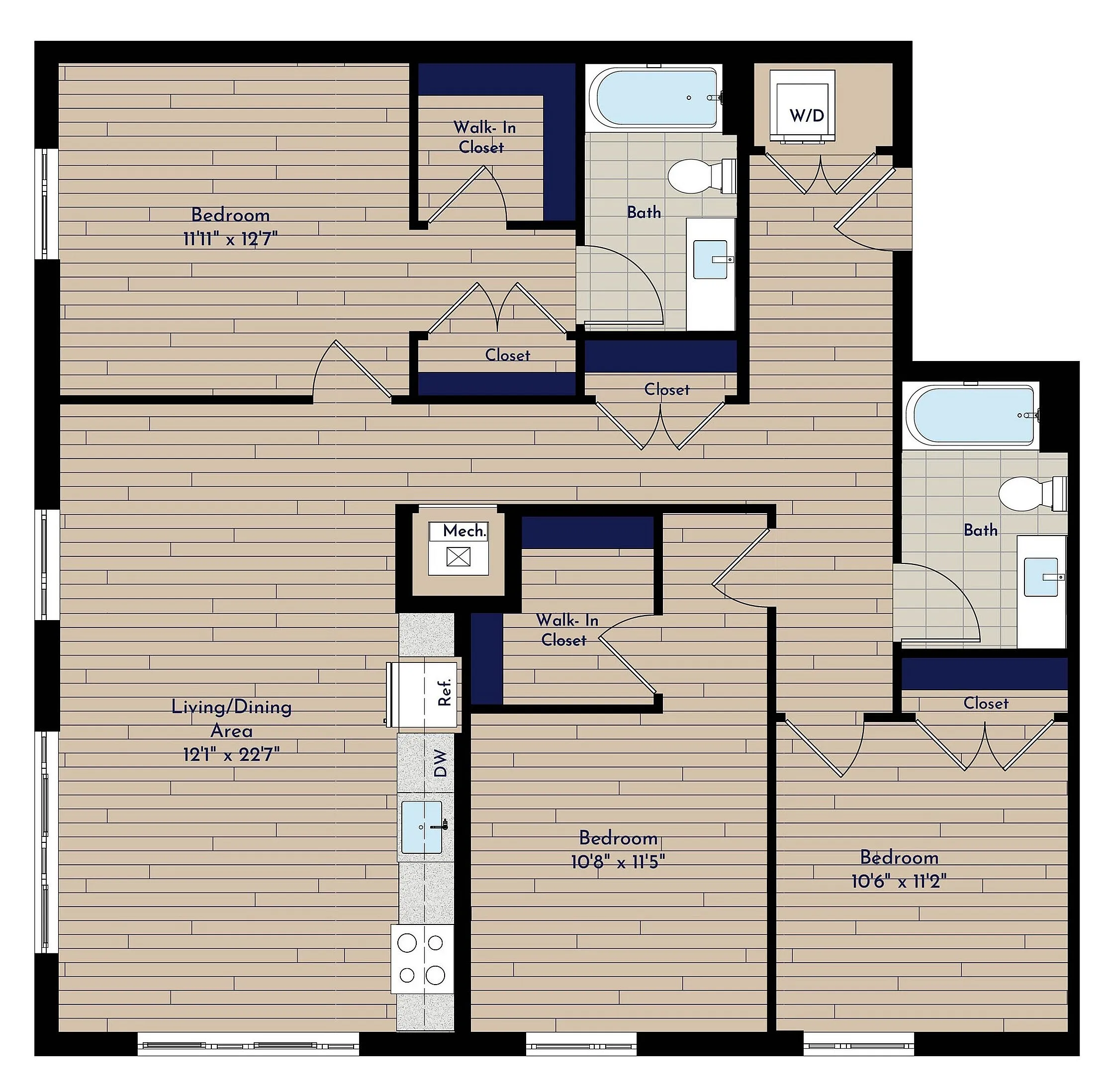 B 3BR-C 50 Three Bedroom Floor Plan | Indigo at McLean Station | Affordable Tysons Corner Apartments | Affordable McLean VA Apartments