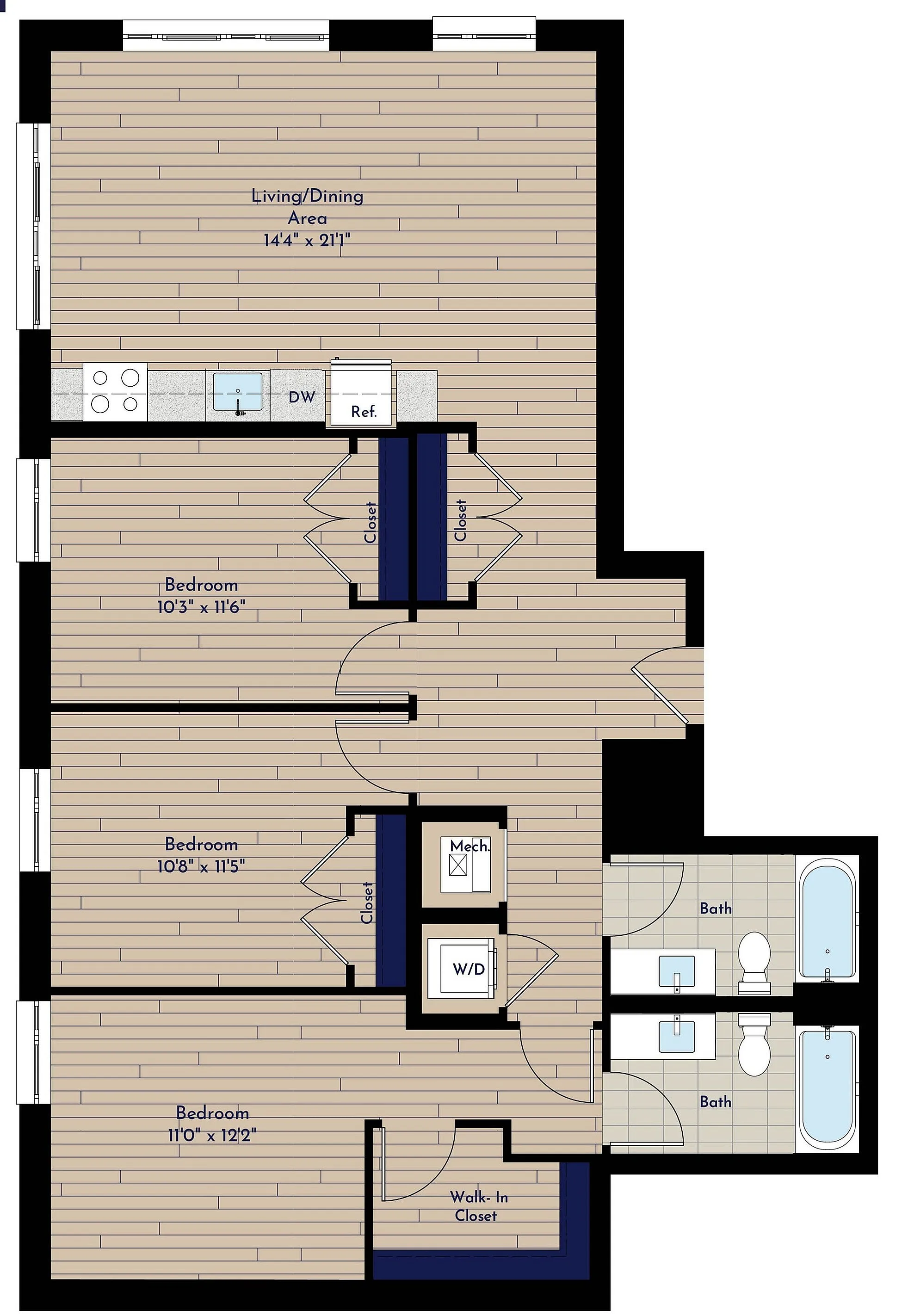 B 3BR-D1 70 Three Bedroom Floor Plan | Indigo at McLean Station | Affordable Tysons Corner Apartments | Affordable McLean VA Apartments