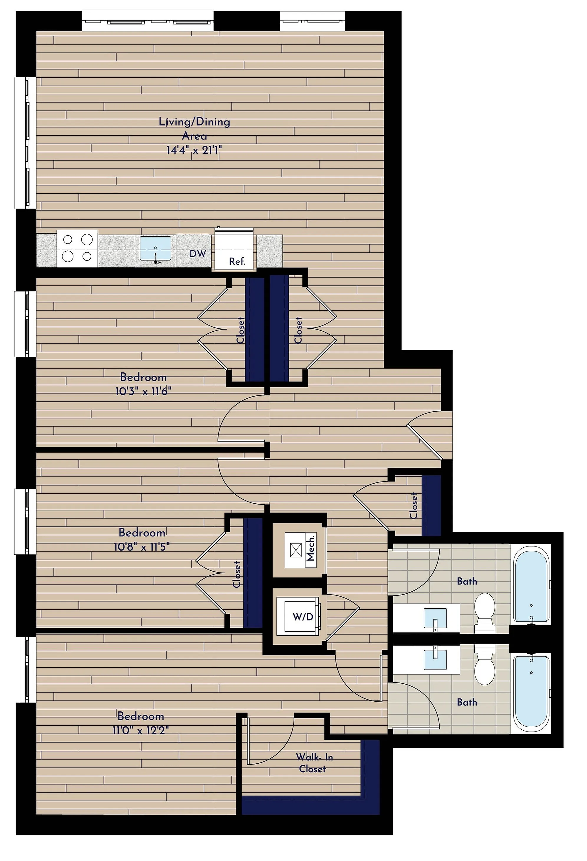 B 3BR-D 70 Three Bedroom Floor Plan | Indigo at McLean Station | Affordable Tysons Corner Apartments | Affordable McLean VA Apartments