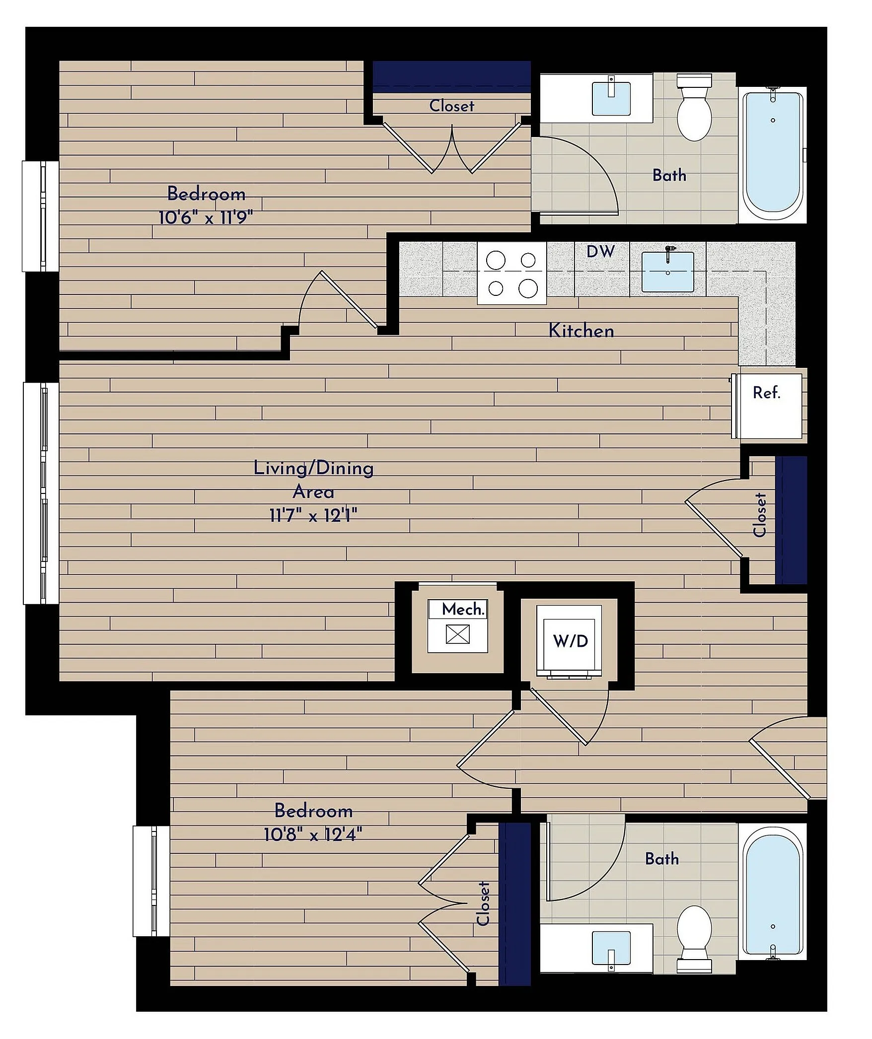 B 2BR-A Two Bedroom Floor Plan | Indigo at McLean Station | Affordable Tysons Corner Apartments | Affordable McLean VA Apartments