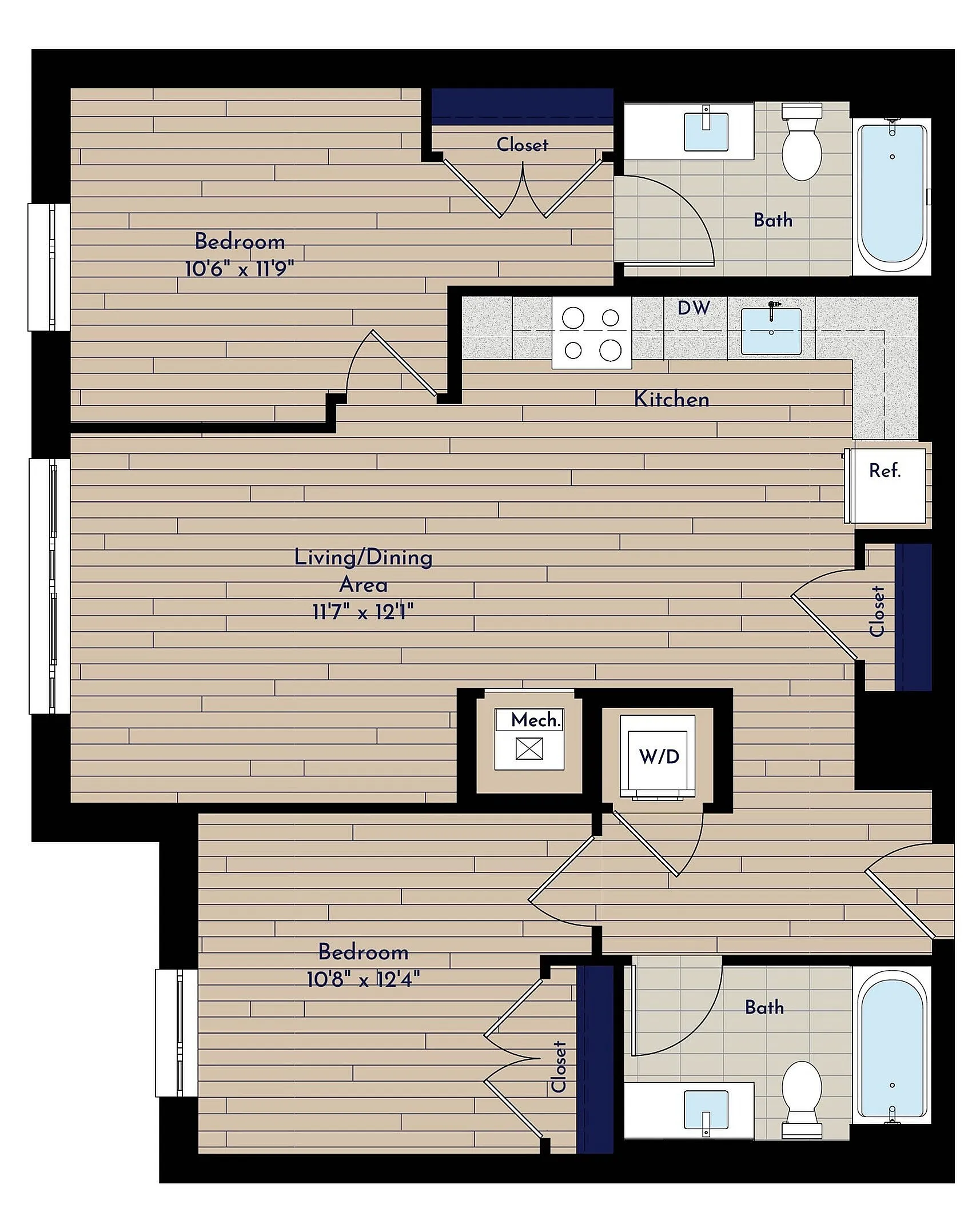 B 2BR-A1 Two Bedroom Floor Plan | Indigo at McLean Station | Affordable Tysons Corner Apartments | Affordable McLean VA Apartments