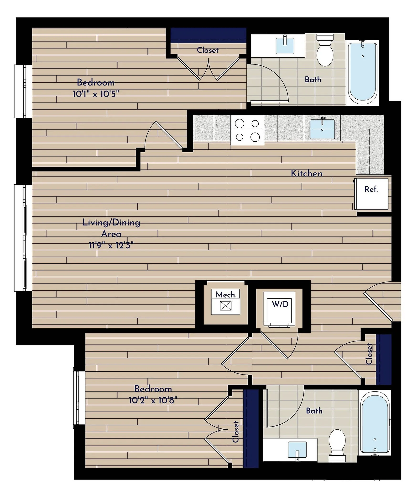 B 2BR-B Two Bedroom Floor Plan | Indigo at McLean Station | Affordable Tysons Corner Apartments | Affordable McLean VA Apartments