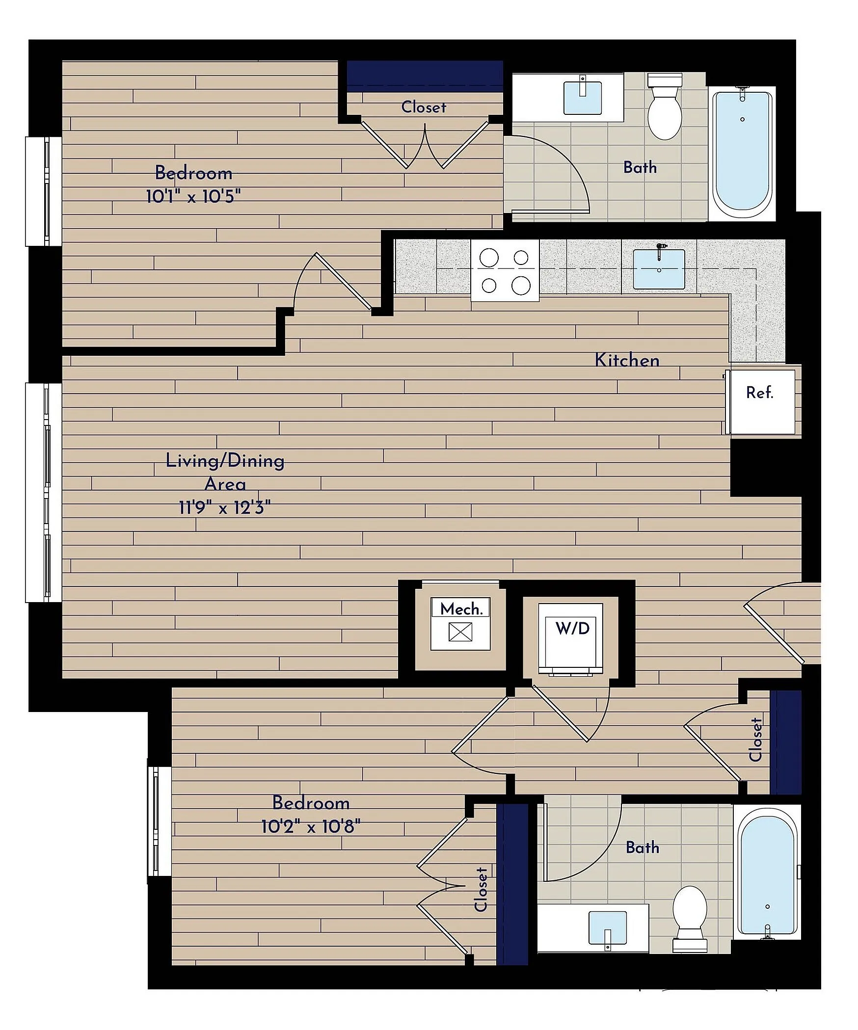 B 2BR-B1 Two Bedroom Floor Plan | Indigo at McLean Station | Affordable Tysons Corner Apartments | Affordable McLean VA Apartments