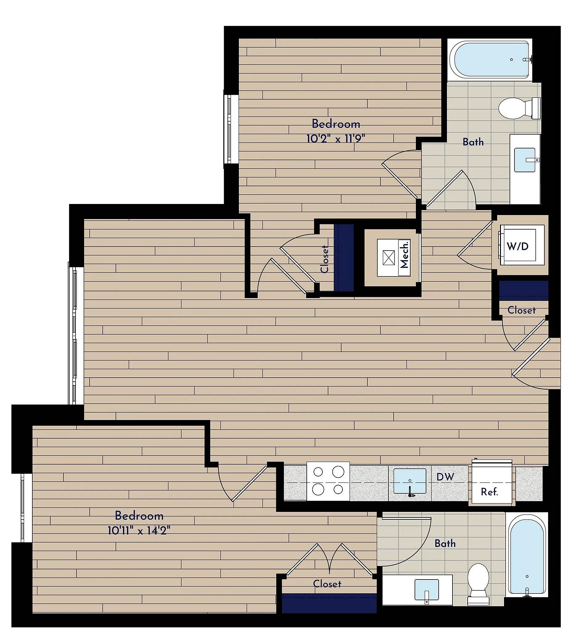 B 2BR-C Two Bedroom Floor Plan | Indigo at McLean Station | Affordable Tysons Corner Apartments | Affordable McLean VA Apartments