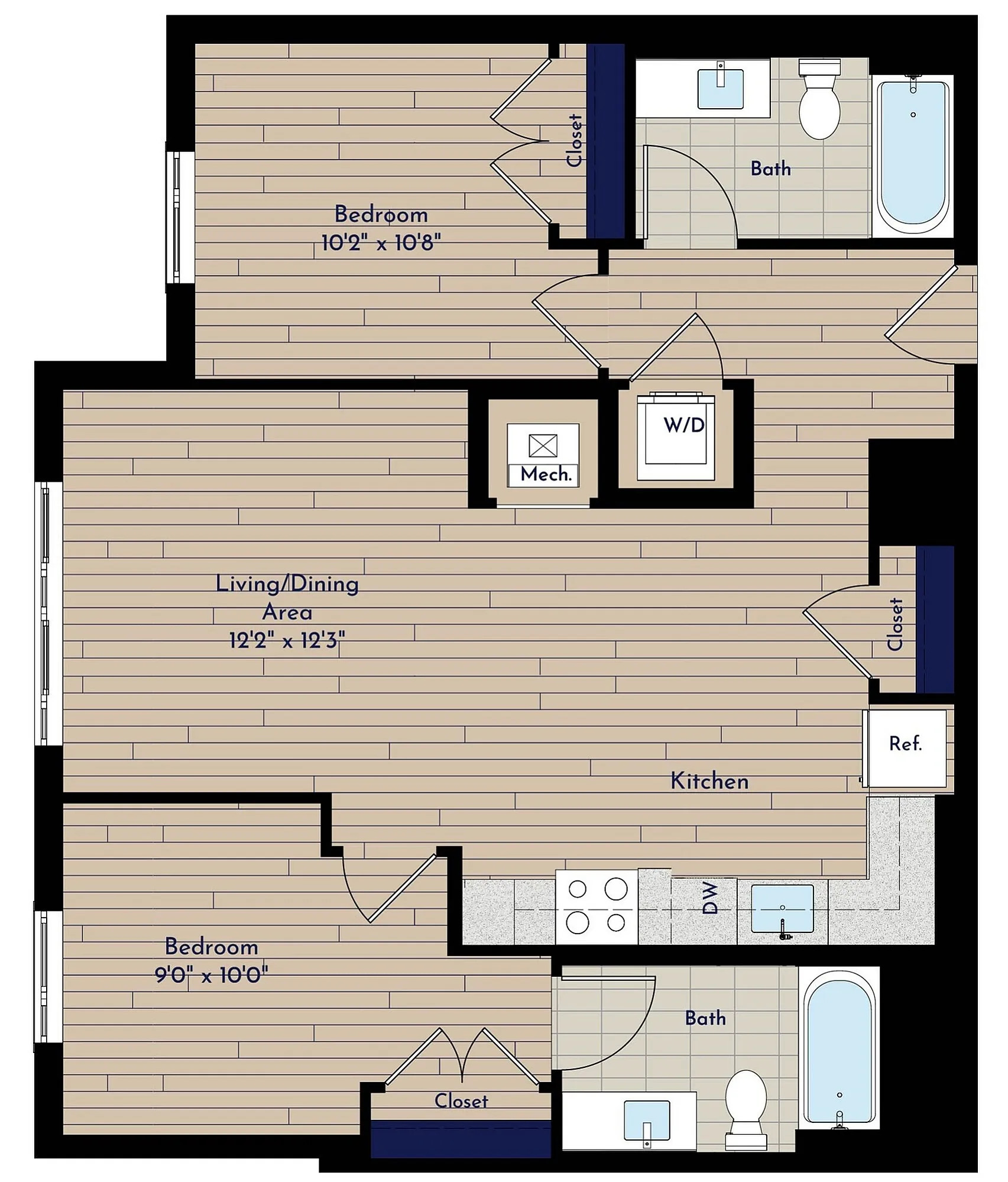 B 2BR-D Two Bedroom Floor Plan | Indigo at McLean Station | Affordable Tysons Corner Apartments | Affordable McLean VA Apartments