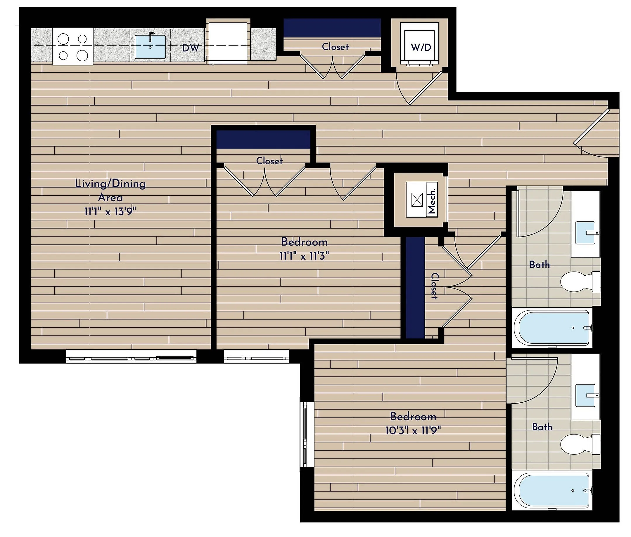 B 2BR-E1 Two Bedroom Floor Plan | Indigo at McLean Station | Affordable Tysons Corner Apartments | Affordable McLean VA Apartments