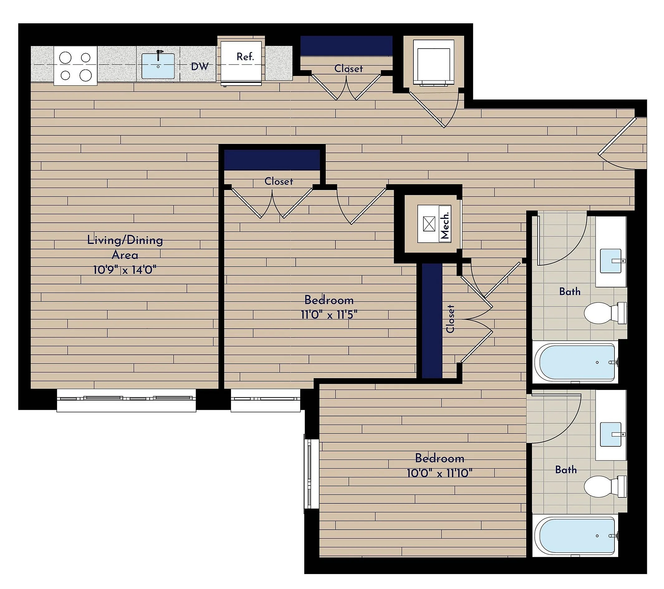 B 2BR-E2 Two Bedroom Floor Plan | Indigo at McLean Station | Affordable Tysons Corner Apartments | Affordable McLean VA Apartments