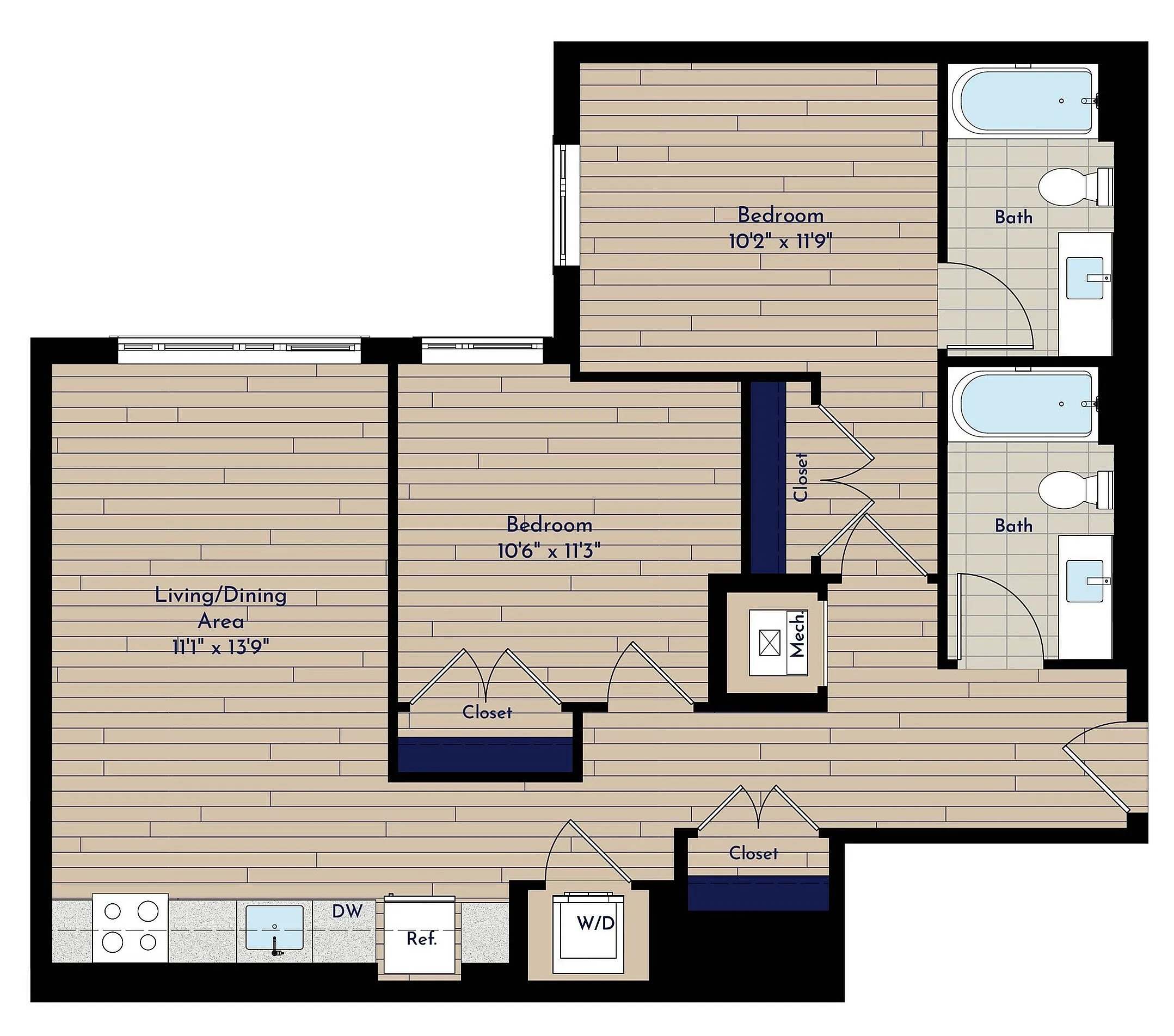B 2BR-E3 Two Bedroom Floor Plan | Indigo at McLean Station | Affordable Tysons Corner Apartments | Affordable McLean VA Apartments