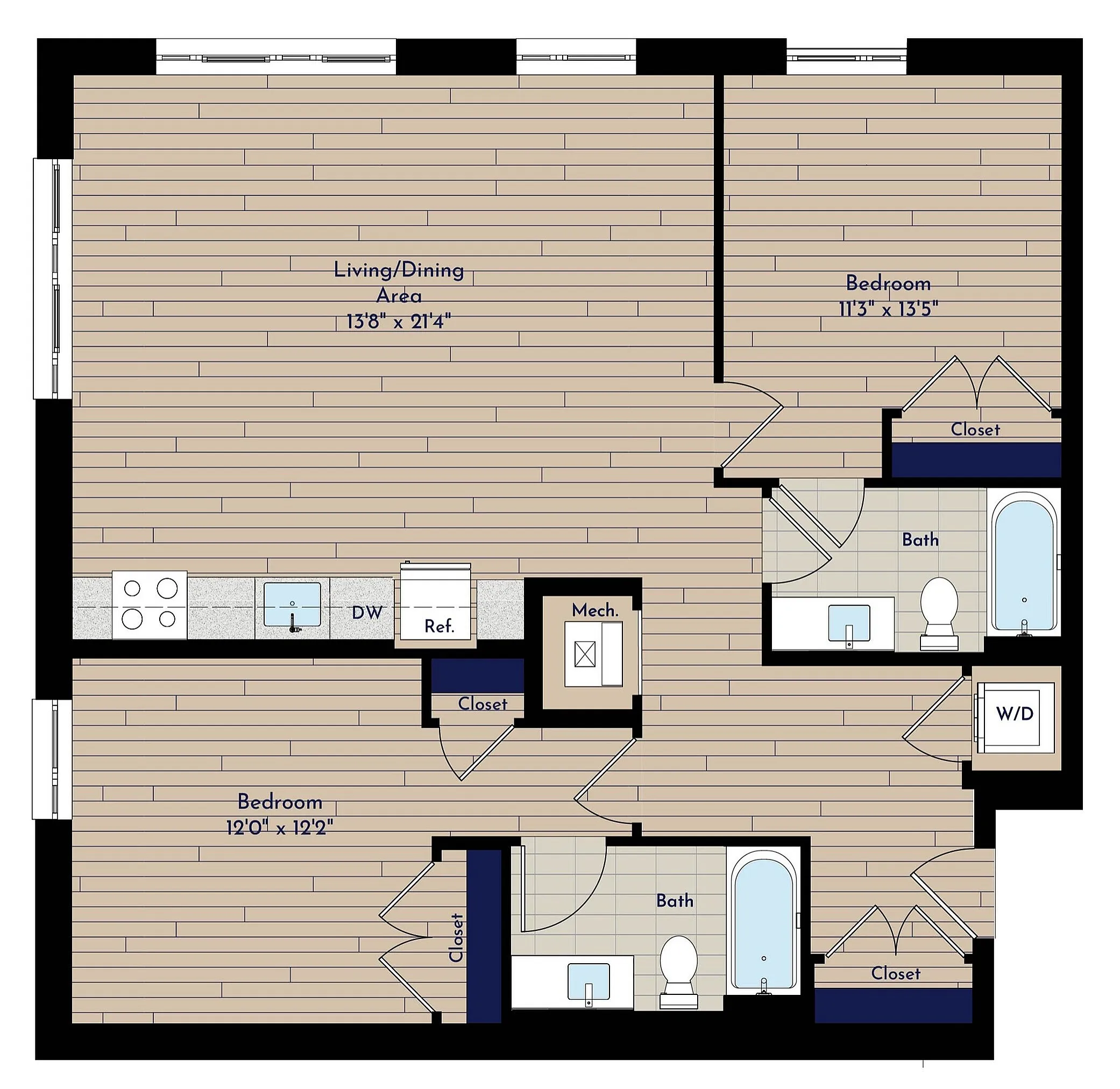 B 2BR-F1 Two Bedroom Floor Plan | Indigo at McLean Station | Affordable Tysons Corner Apartments | Affordable McLean VA Apartments