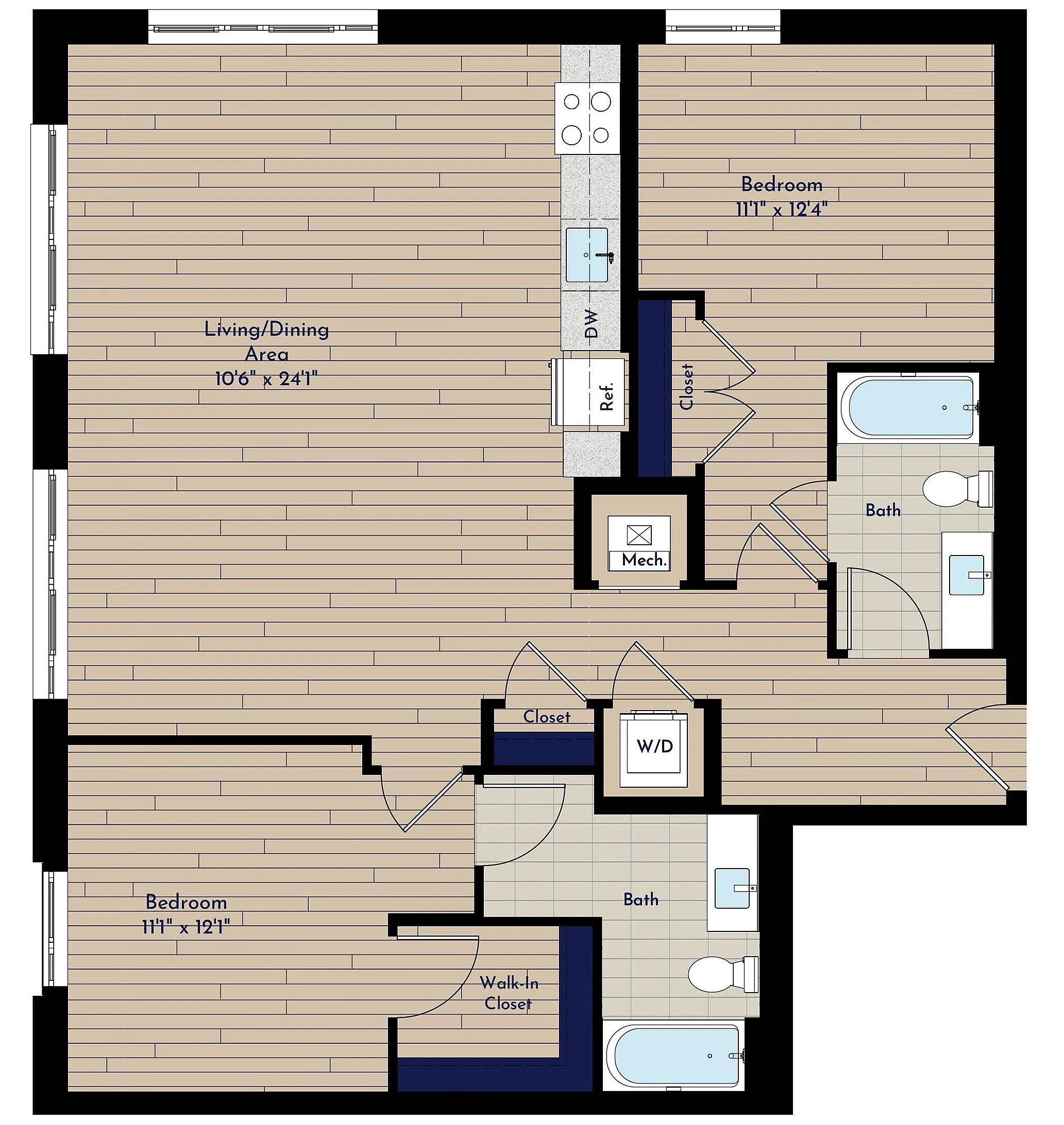 B 2BR-G Two Bedroom Floor Plan | Indigo at McLean Station | Affordable Tysons Corner Apartments | Affordable McLean VA Apartments