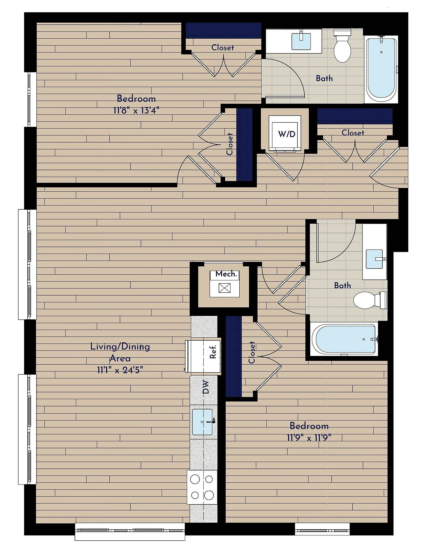 B 2BR-H1 Two Bedroom Floor Plan | Indigo at McLean Station | Affordable Tysons Corner Apartments | Affordable McLean VA Apartments