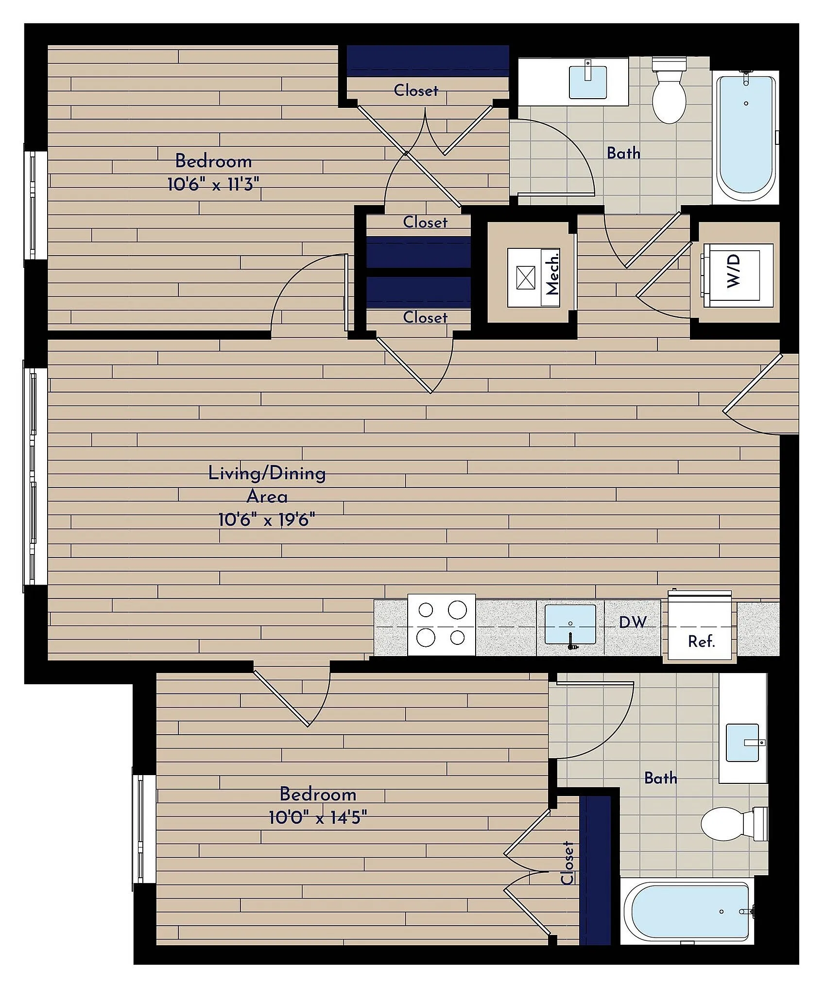 B 2BR-L Two Bedroom Floor Plan | Indigo at McLean Station | Affordable Tysons Corner Apartments | Affordable McLean VA Apartments